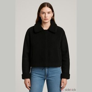 Freckled Poppy Black Boucle and Faux Suede Sherpa Jacket